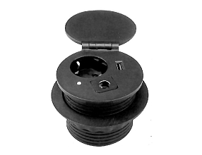 Настольный удлинитель, круглый, черный, 230В, 1*USB, 1 розетка SPO-BUSIC