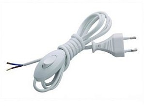 Сетевой провод 3,0м*2*0,5мм с вилкой и выклчателем белый