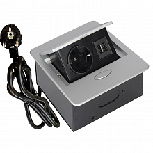 Встраиваемый настольный удлинитель, 1 гнездо, 2*USB, с кабелем, серый