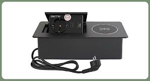 Встраиваемый настольный удлинитель, 1 гнездо, 1*USB, 1 type C, беспроводная зарядка, черный