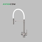 Смеситель 56*24 (белый гибкий излив и кран для питьевой воды), Сатин