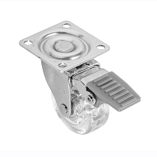 Колесо поворотное D-50мм прозрачное на площадке со стопором