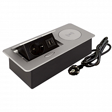 Встраиваемый настольный удлинитель, 1 гнездо, 1*USB, 1 Type C, с кабелем, серый